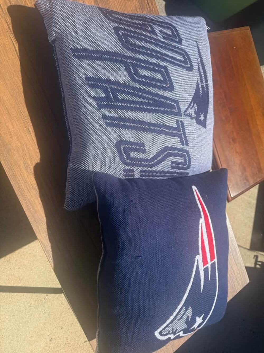 Pair of New England Patriots Football Knit Throw Pillows